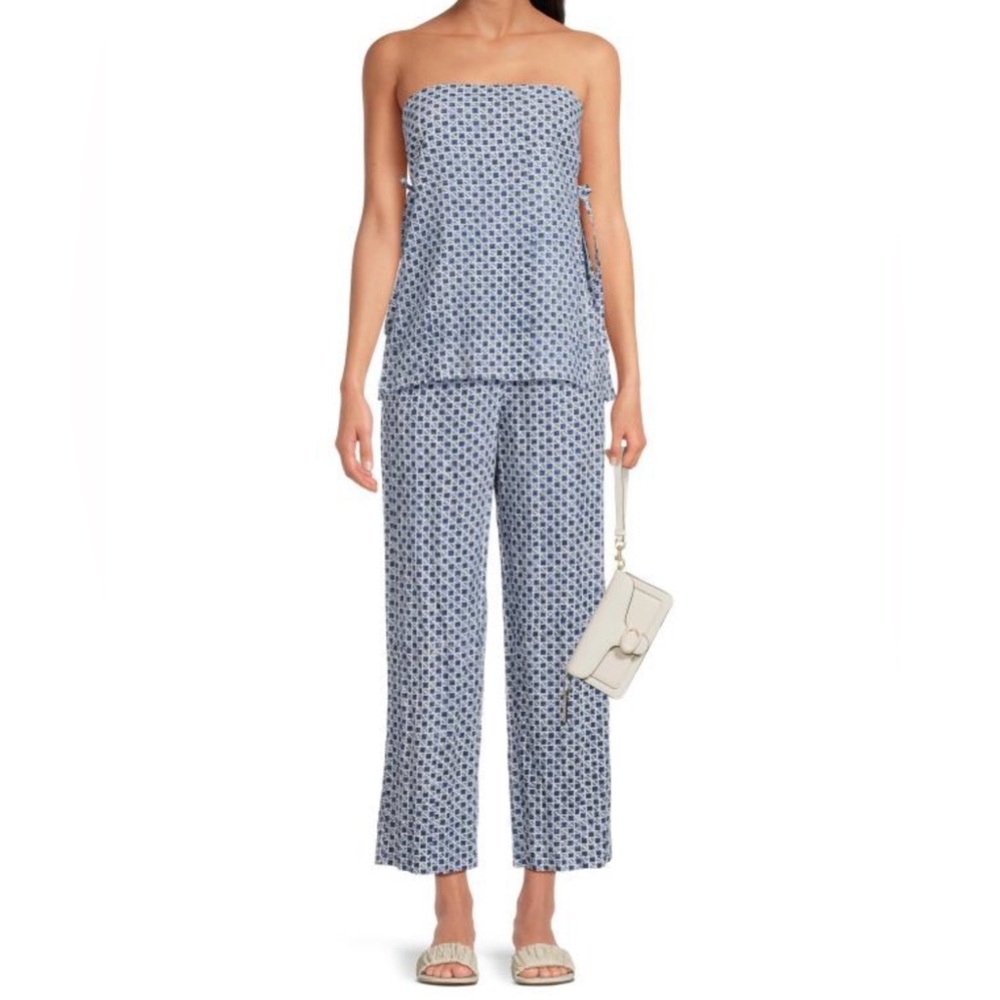 Ciao Lucia Pietro Check Cotton-Linen Pants Blue White Size Small Like New